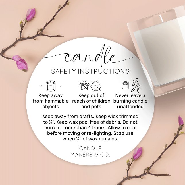 Candle Warning Label Modern Script Black White (Creator Uploaded)