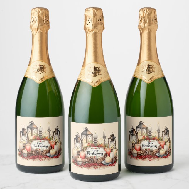 Candlelight Gratitude – Thanksgiving Blessing  Sparkling Wine Label (Bottles)