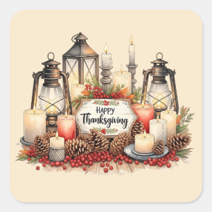 Candlelight Gratitude – Thanksgiving Blessing Square Sticker