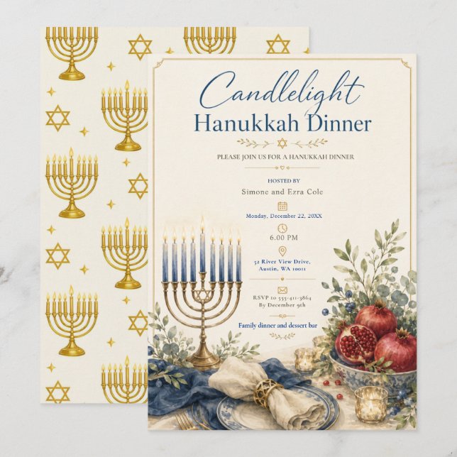 Candlelight Hanukkah Dinner Invitation (Front/Back)