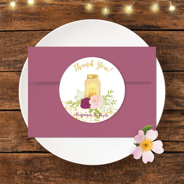 Candlelight Mason Jar Wedding Classic Round Sticker (Creator Uploaded)