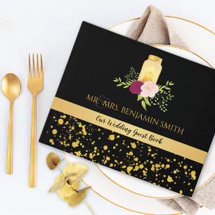 Candlelight Roses Mason Jar Sparkle Wedding Guest Book