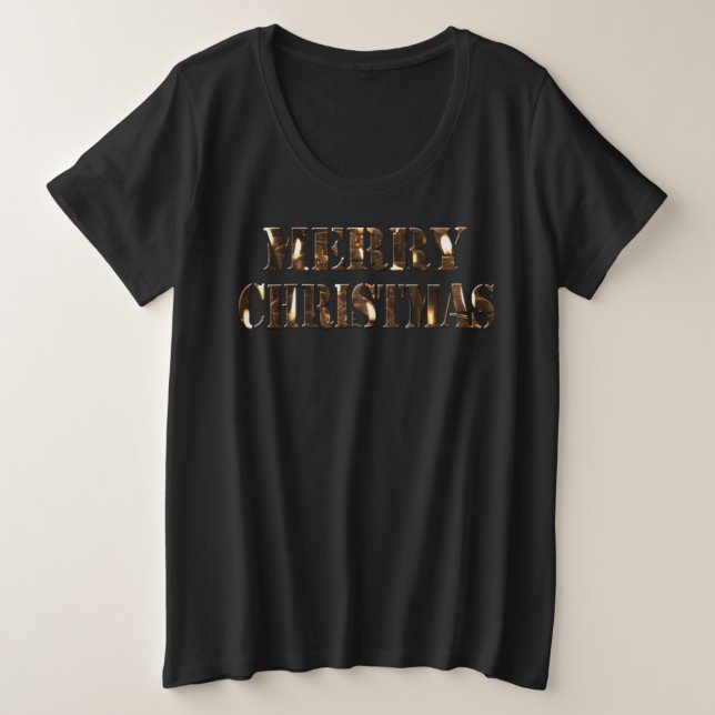 Candlelight Typography Merry Christmas Plus Size T-Shirt (Design Front)