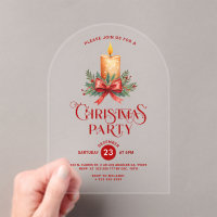 Candlelight with Red Bow Christmas Party Invite 