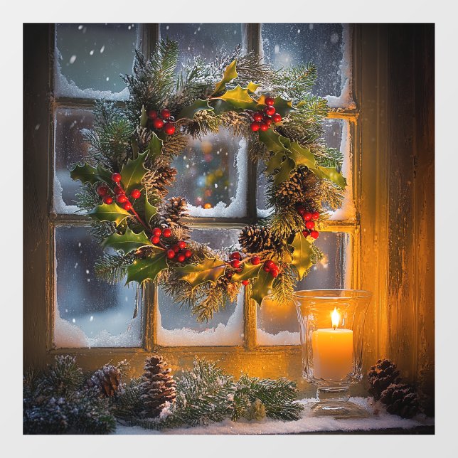 Candlelight Wreath Window Cling (Sheet)