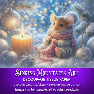 Candlelit Christmas Mouse Knitting Scarf Decoupage Tissue Paper