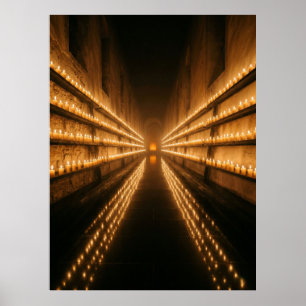 Candlelit Corridor Endless Light Path Poster