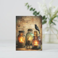 Candlelit Crow with Antique Bottles & Sheet Music