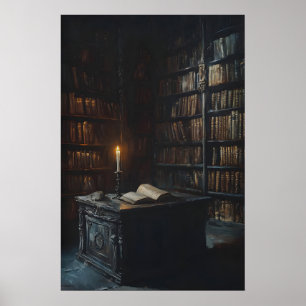 Candlelit Gothic Library Art, Dark Academia  Poster