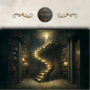 Candlelit Library Staircase Decoupage Tissue Paper