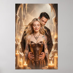 Candlelit Lovers in Golden Hush Poster