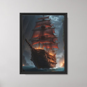 Candlelit Pirate Ship in Stormy Canyon Canvas Print