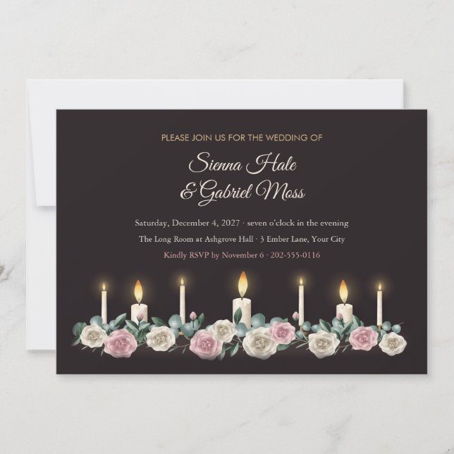 Candlelit Table Garland Evening Wedding Invite (Front)