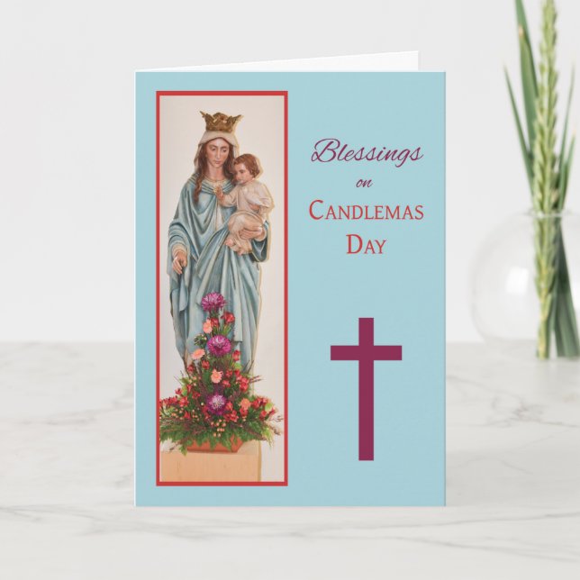 Candlemas Day Mary Holding Baby Jesus with Flowers Card (Front)