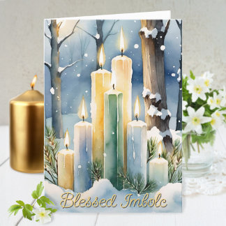 Candlemas Wiccan Imbolc Snowy Forest Candles Holiday Card