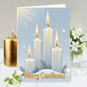 Candlemas Wiccan Imbolc Snowy Sunshine Candles Holiday Card