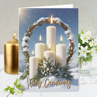 Candlemas Wiccan Imbolc Snowy Wreath Candles Holiday Card