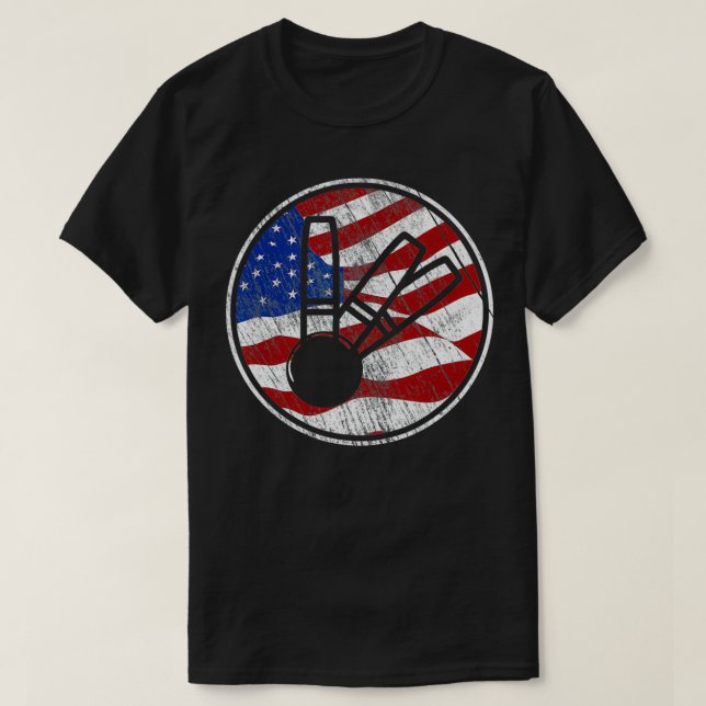Candlepin Bowling American Flag  Vintage Candlepin T-Shirt (Design Front)