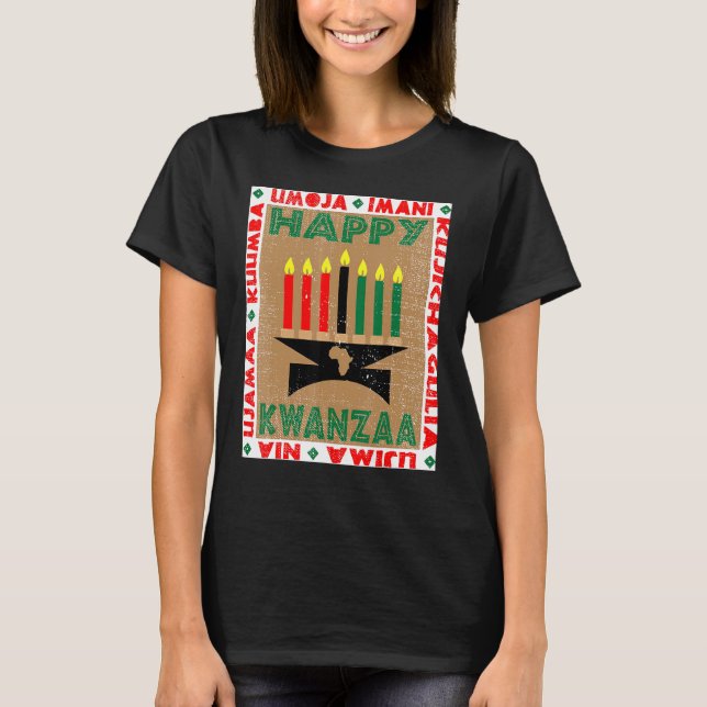 Candles 7 Principles Of Kwanzaa T-Shirt (Front)