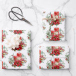 Candles and Poinsettia Bouquet Christmas Pattern Wrapping Paper Sheet<br><div class="desc">Wrapping paper sheets with a pretty bouquet made with watercolors. Red candles with gold accents and a smaller white candle too. Surrounded by a pine bouquet with a poinsettia flower.</div>