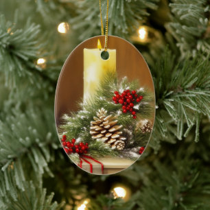 Candles berries and pine cones Christmas Ceramic Tree Decoration