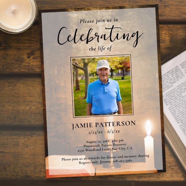 Candles Bible Celebration of Life Photo Funeral Invitation (Creator Uploaded)
