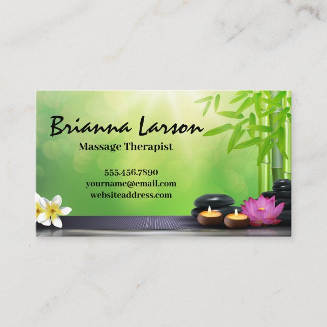 Candles Flowers Bamboo | Spa Business Card (Front)