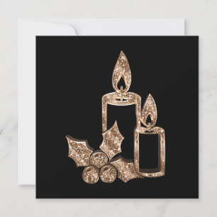 Candles Holly Modern Black and Gold Christmas Holiday Card
