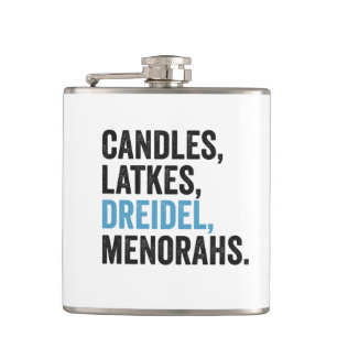 Candles Latkes Dreidel Menorahs Funny Hanukkah Jew Hip Flask
