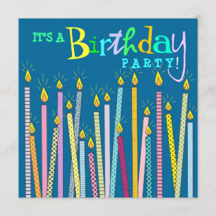Candles on Blue Birthday Party Invitation
