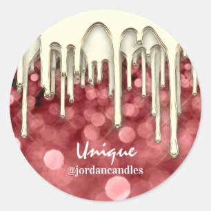 Candles Small BusIness Name Burgundy Gold Drips Classic Round Sticker