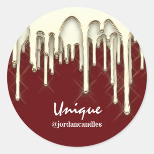 Candles Small BusIness Name Faux Gold Burgundy Classic Round Sticker