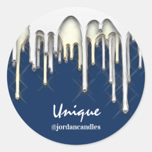 Candles Small BusIness Name Silver  Gold Blue Classic Round Sticker