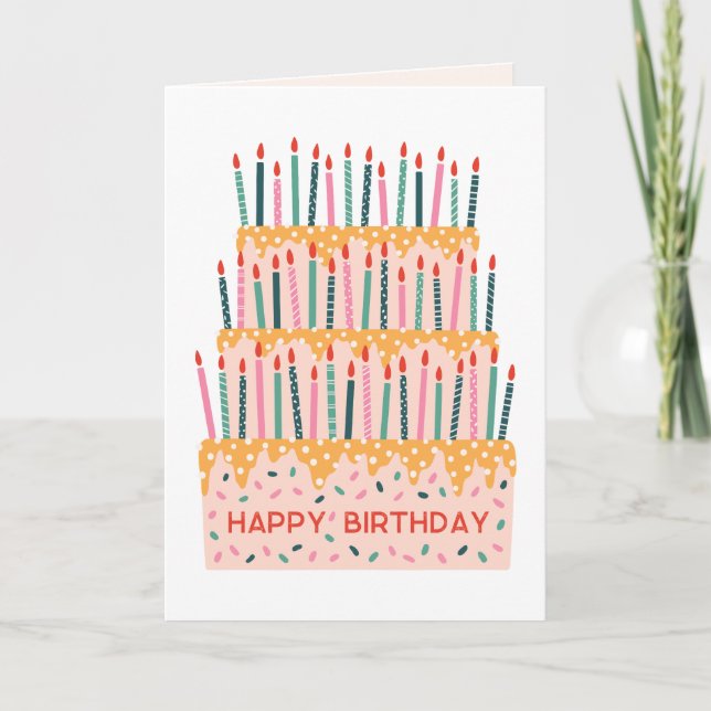 Candles tiered cake illustration birthday card (Front)