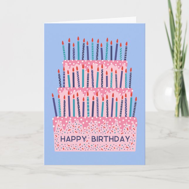 Candles tiered cake illustration birthday card (Front)