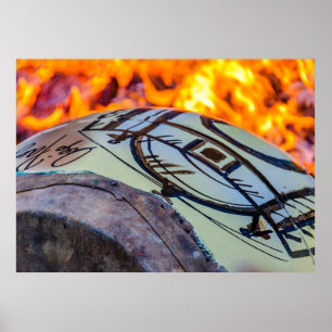 Candombe drum being tempering at street, montevide poster