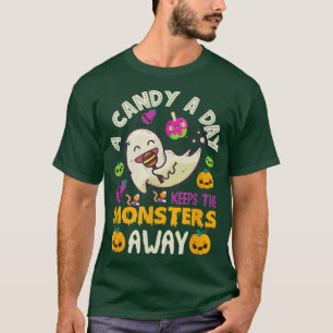 Candy A Day Keeps Monsters Away Funny Halloween Pa T-Shirt