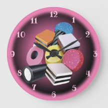 Candy Allsorts. Large wall clock. Pink & black.
