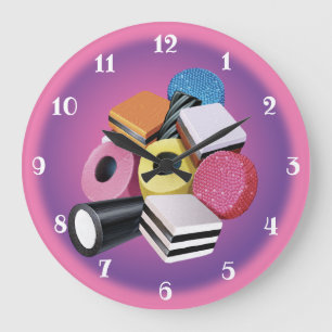 Candy Allsorts. Large wall clock. Pink & purple. Clock