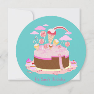 Candy and chocolate cake birthday party invitation