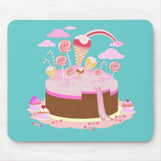 Candy and chocolate cake for birthday party mouse pad (Front)