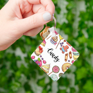 Candy and Dessert Doodles Sweet Treats Pattern  Key Ring