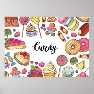 Candy and Dessert Doodles Sweet Treats Pattern  Poster