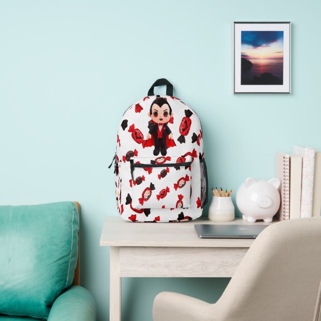Candy and Dracula Cute Spooky Halloween Printed Backpack (Insitu)