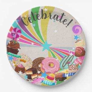Candy and Rainbow Swirl party Paper Plate
