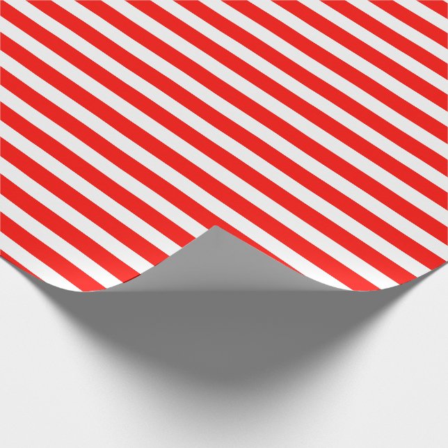 Candy Apple  and White Simple Horizontal Striped Wrapping Paper (Corner)