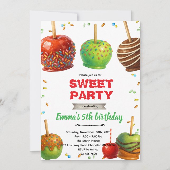 Candy Apple birthday party Invitation (Front)