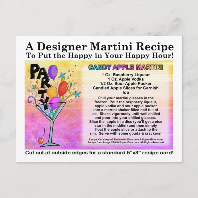 Candy Apple Martini Recipe Card Postcard (Front)
