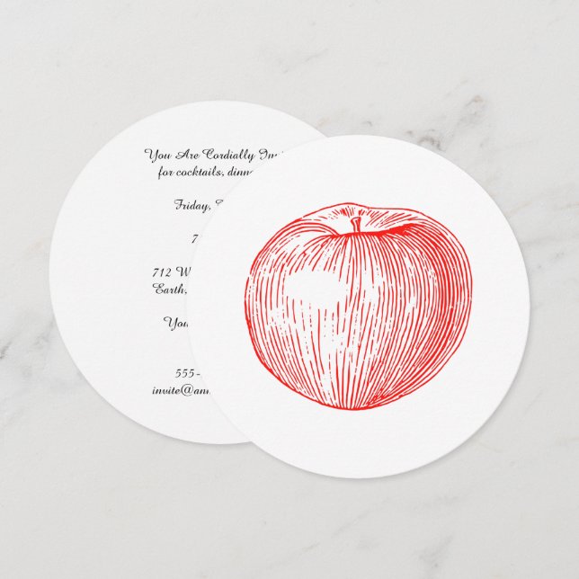 Candy Apple Red Letterpress Apple Invitation (Front/Back)