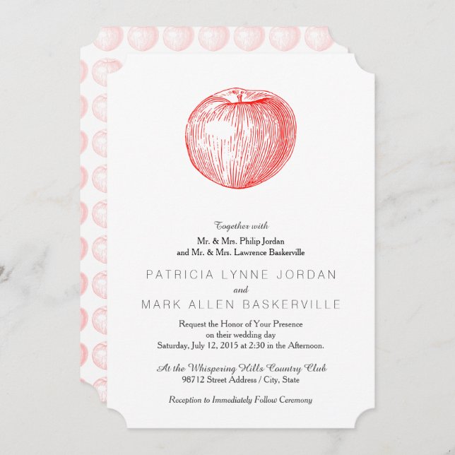 Candy Apple Red Letterpress Apple Invitation (Front/Back)